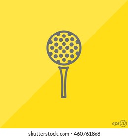 Web line icon. Golf, golf ball on tee