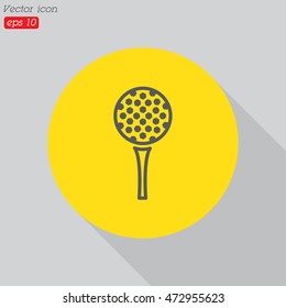 Web line icon. Golf, golf ball on tee