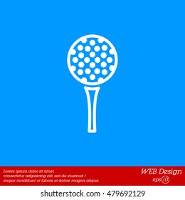Web line icon. Golf, golf ball on tee