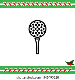 Web line icon. Golf, golf ball on tee