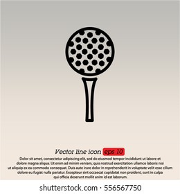 Web line icon. Golf, golf ball on tee