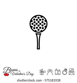 Web line icon. Golf, golf ball on tee