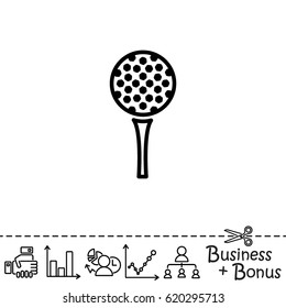 Web line icon. Golf, golf ball on tee