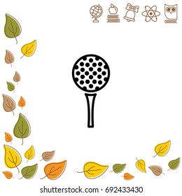 Web line icon. Golf, golf ball on tee