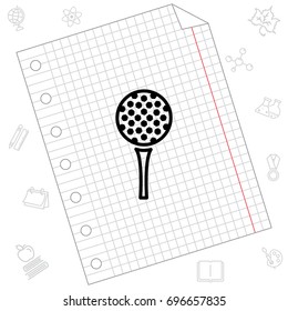 Web line icon. Golf, golf ball on tee