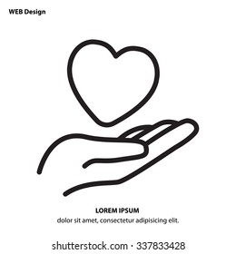 Web Line Icon. Heart In Hand. 