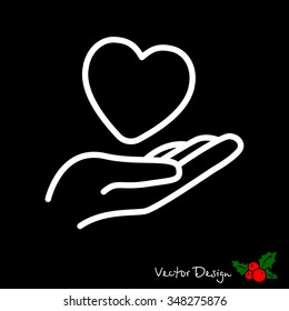 Web line icon. Heart in hand. 