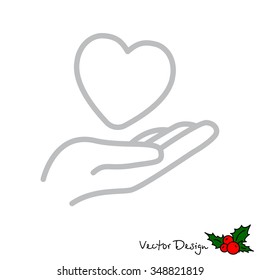 Web line icon. Heart in hand. 