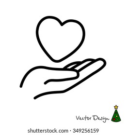 Web line icon. Heart in hand. 