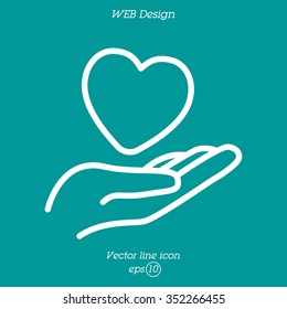 Web line icon. Heart in hand. 