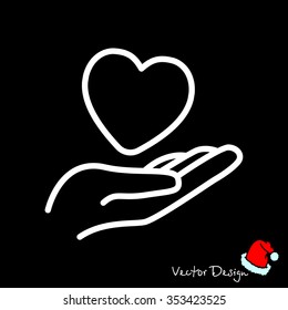Web line icon. Heart in hand. 