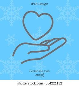 Web line icon. Heart in hand. 