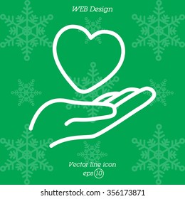 Web line icon. Heart in hand. 