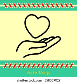 Web line icon. Heart in hand. 