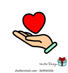 Web line icon. Heart in hand. 
