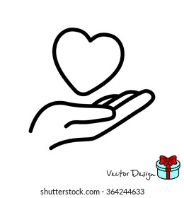 Web line icon. Heart in hand. 