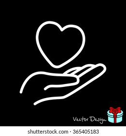 Web line icon. Heart in hand. 