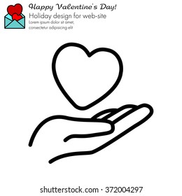 Web line icon. Heart in hand. 