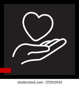Web line icon. Heart in hand. 