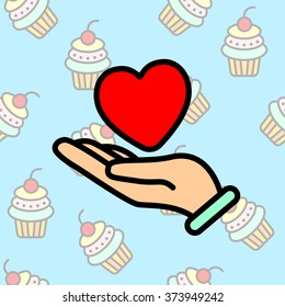 Web line icon. Heart in hand. 