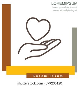Web line icon. Heart in hand. 
