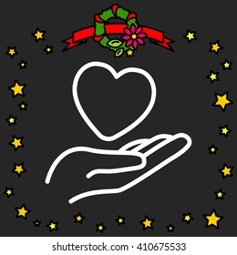 Web line icon. Heart in hand. 