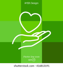 Web line icon. Heart in hand. 