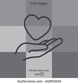 Web line icon. Heart in hand. 