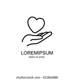 Web line icon. Heart in hand. 