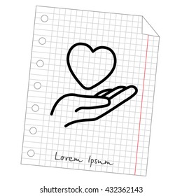 Web line icon. Heart in hand. 