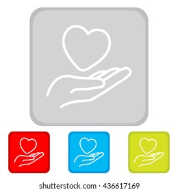 Web line icon. Heart in hand. 