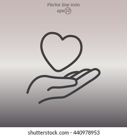 Web line icon. Heart in hand. 