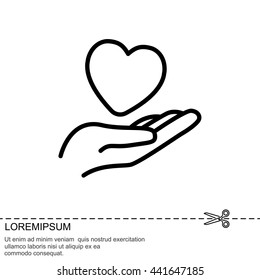 Web line icon. Heart in hand. 