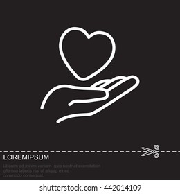 Web line icon. Heart in hand. 