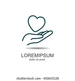 Web line icon. Heart in hand. 
