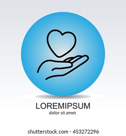 Web line icon. Heart in hand. 