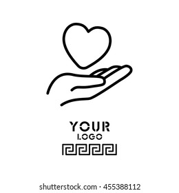 Web line icon. Heart in hand. 