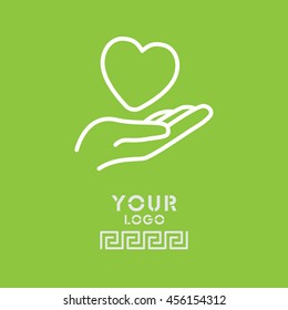 Web line icon. Heart in hand. 