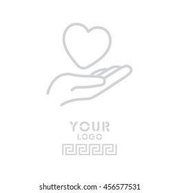 Web line icon. Heart in hand. 