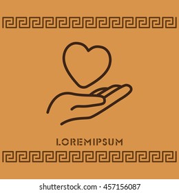Web line icon. Heart in hand. 