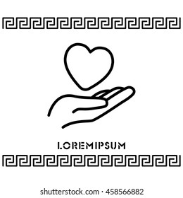 Web line icon. Heart in hand. 