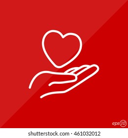 Web line icon. Heart in hand. 