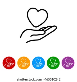 Web line icon. Heart in hand. 