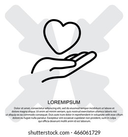 Web line icon. Heart in hand. 