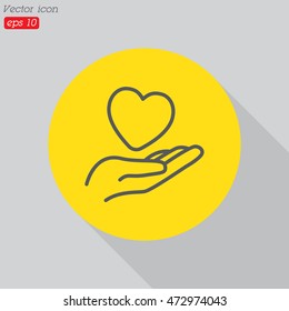Web line icon. Heart in hand. 