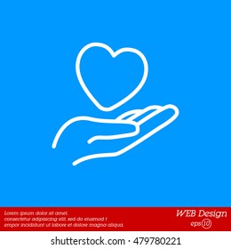 Web line icon. Heart in hand. 