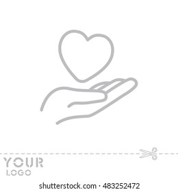 Web line icon. Heart in hand. 