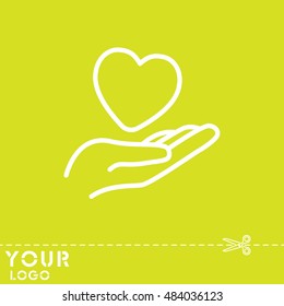 Web line icon. Heart in hand. 