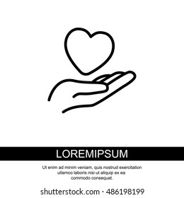 Web line icon. Heart in hand. 