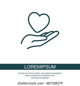 Web line icon. Heart in hand. 